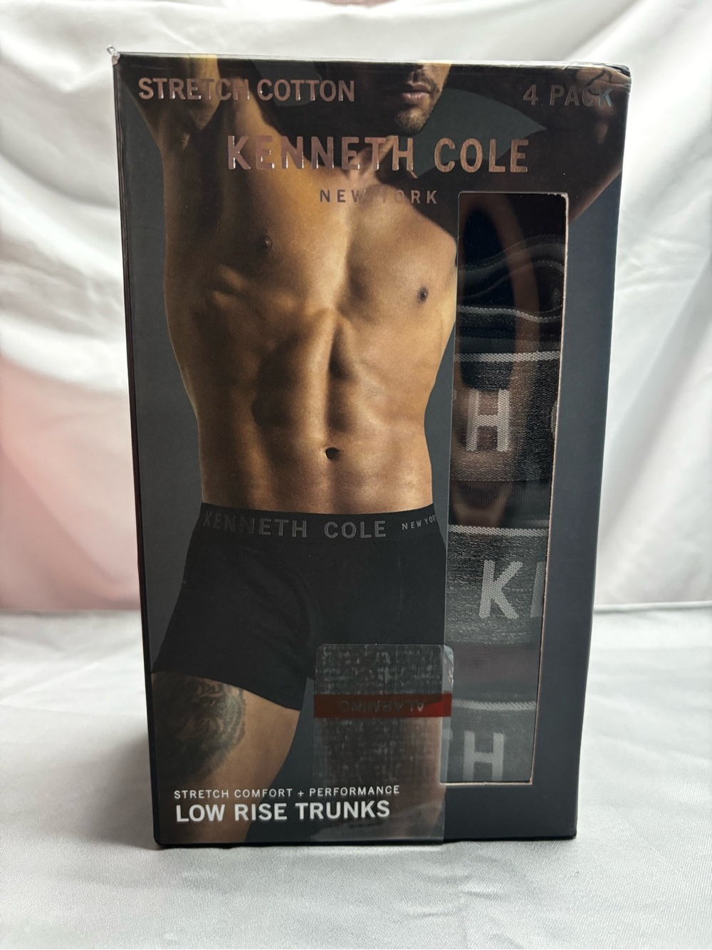 Kenneth Cole Men's Black Low Rise Trunks - 4 Pack (Branded Waistband)